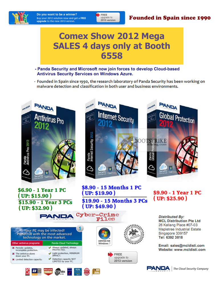 COMEX 2012 price list image brochure of MCL Distribution Panda Antivirus Pro 2012, Panda Internet Security 2012, Panda Global Protection 2012