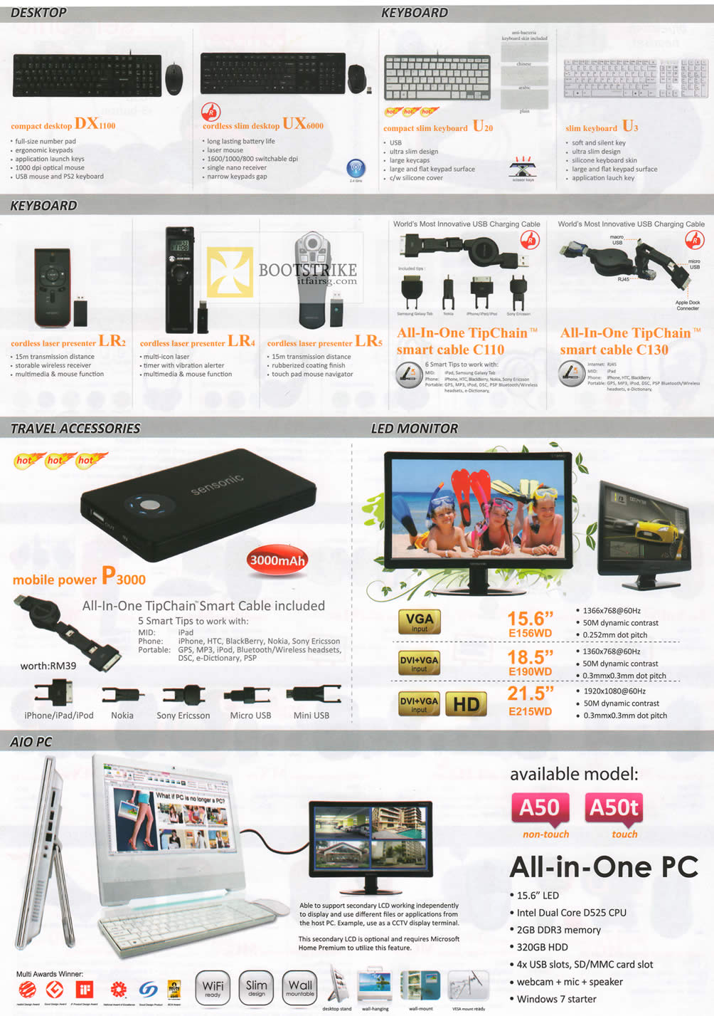 COMEX 2012 price list image brochure of Mclogic Sensonic Keyboard, Laser Presenter, Tipchair, AIO Desktop PC