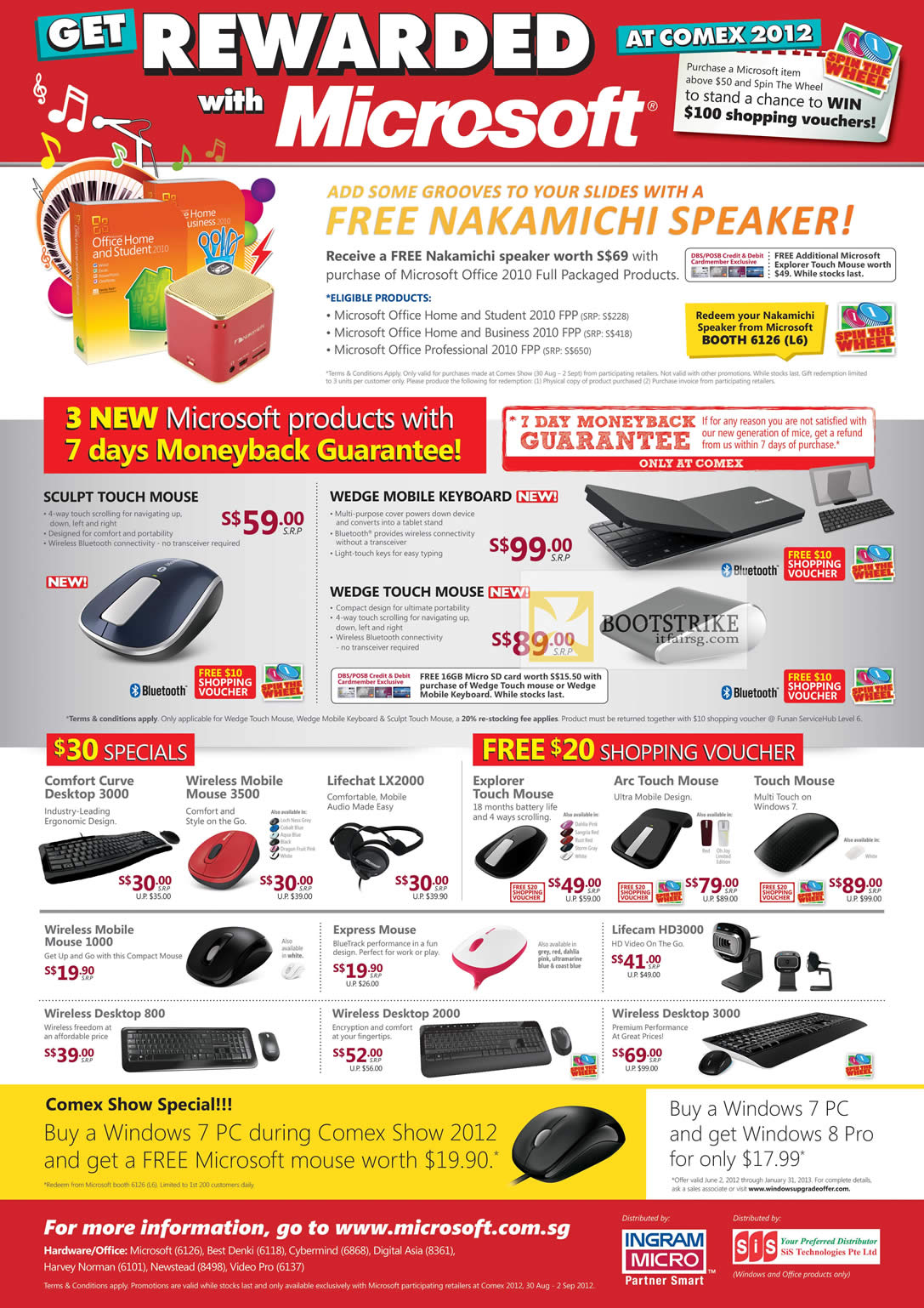 COMEX 2012 price list image brochure of Microsoft Hardware, Office 2010, Sculpt Touch Mouse, Wedge Keyboard, Comfort Curve, Lifechat Webcam, Arc, Explorer, Windows 7, HD3000, Lifechat LX2000