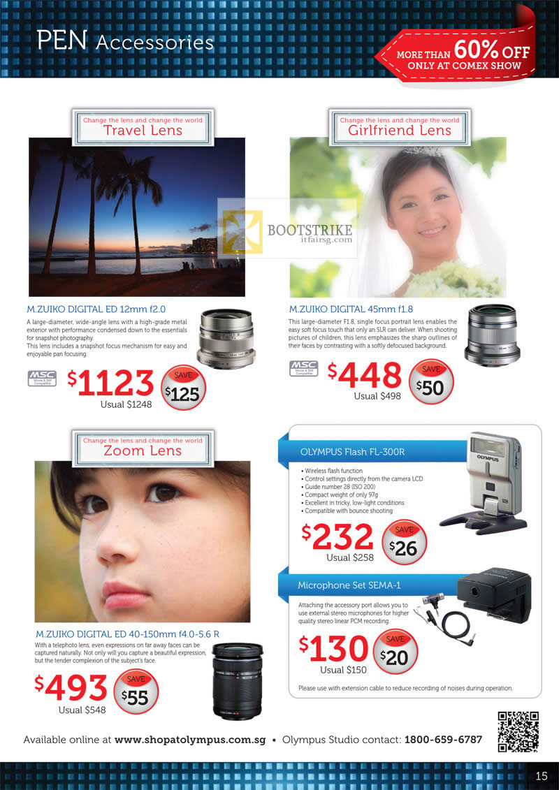 COMEX 2012 price list image brochure of Olympus Digital Camera Pen Accessories M.Zuiko Digital ED, Flash FL-300R, Microphone Set SEMA-1