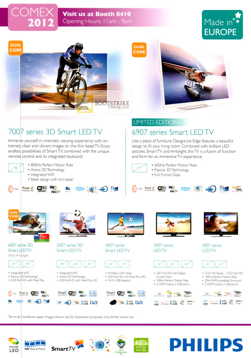 COMEX 2012 price list image brochure of Philips LED TV 7007 Series, 6906 Series, Smart LED TV