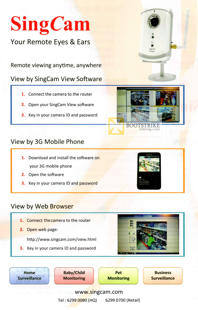 COMEX 2012 price list image brochure of Public N Private SingCam IPCam Features, 3G, Web Browser