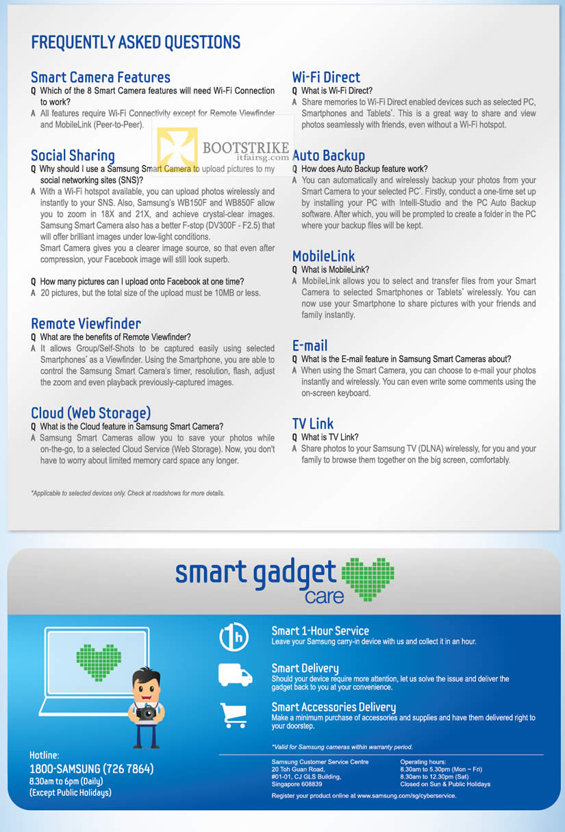 COMEX 2012 price list image brochure of Samsung Digital Cameras FAQ, Smart Gadget Care