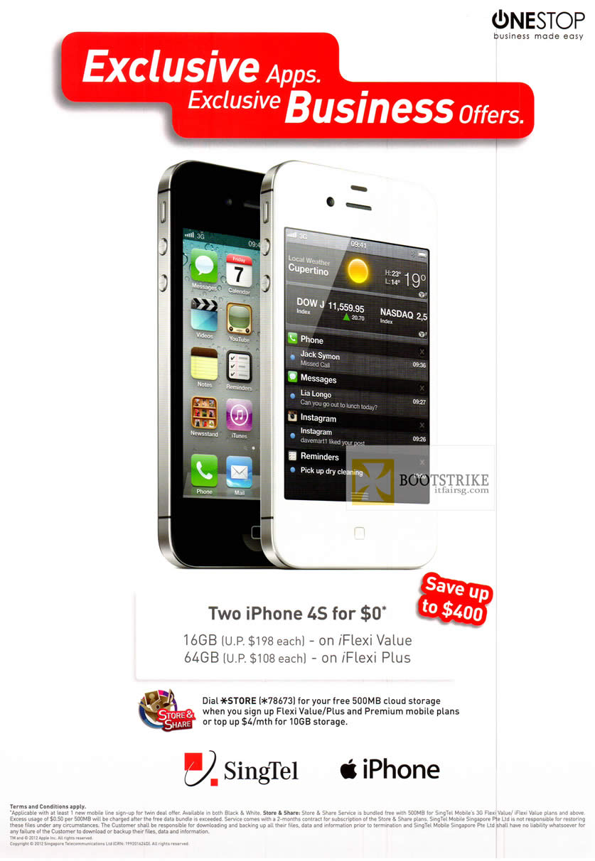 COMEX 2012 price list image brochure of Singtel Business Apple IPhone 4S