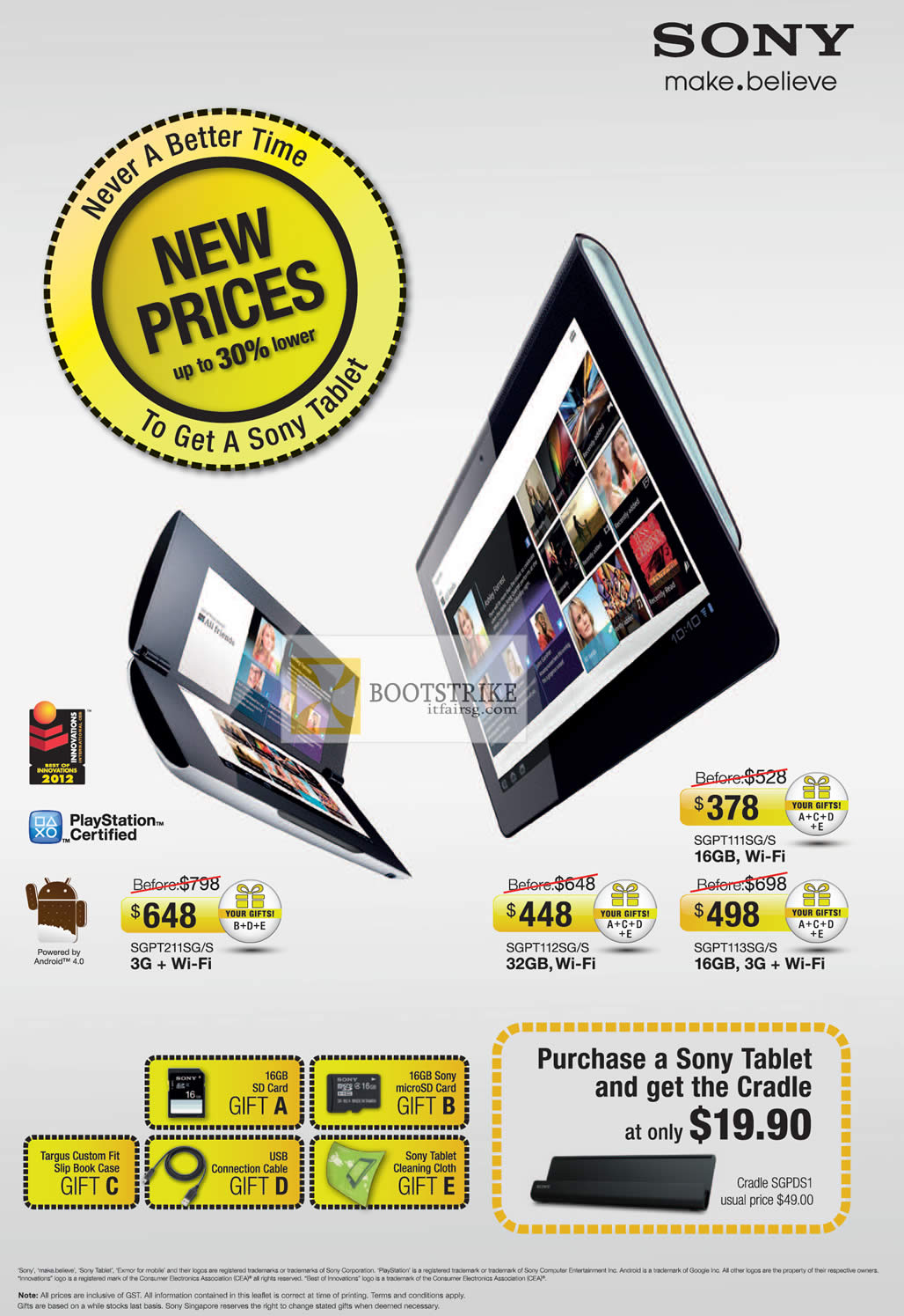 COMEX 2012 price list image brochure of Sony Tablets SGPT211SGS, SGPT112SGS, SGPT113SGS, SGPT111SGS