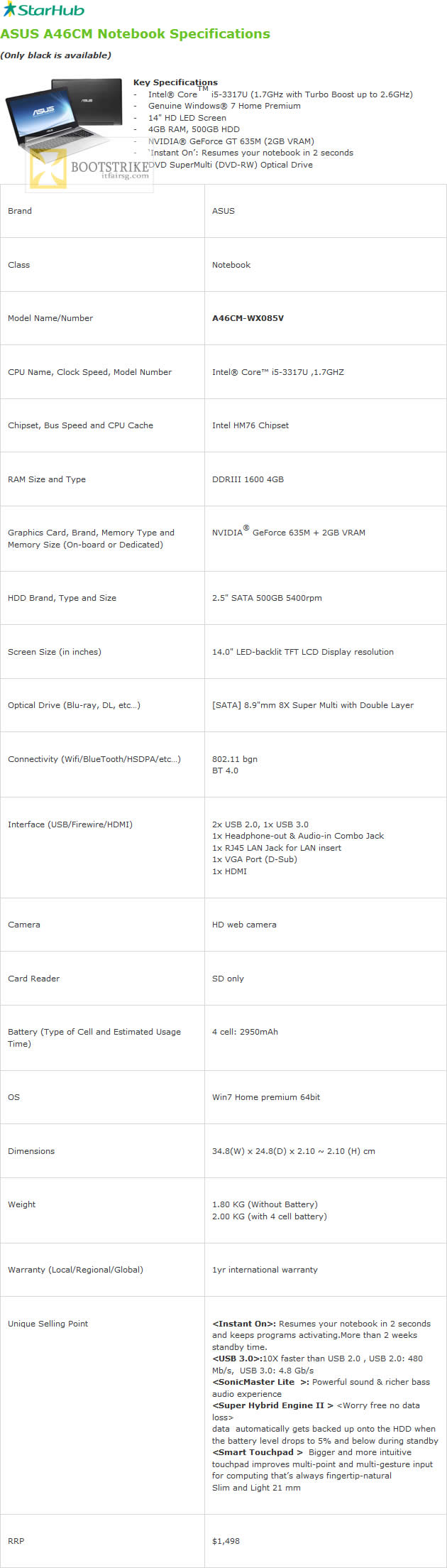 COMEX 2012 price list image brochure of Starhub Free ASUS A46CM-WX085V Notebook Specifications