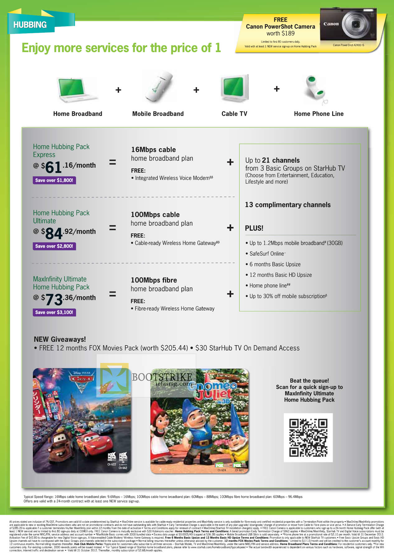 COMEX 2012 price list image brochure of Starhub Home Hubbing Packs, Free 12 Months Fox Movies Pack, TV On Demand