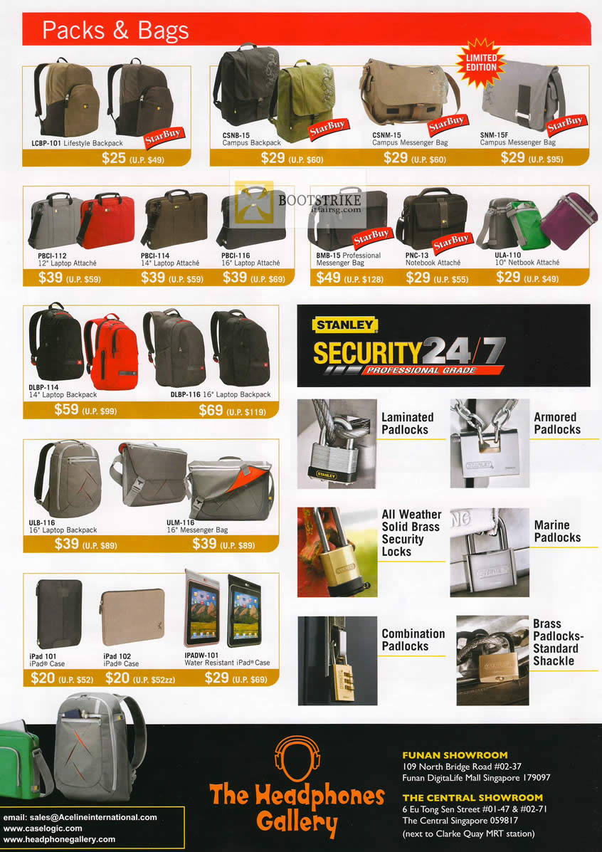 COMEX 2012 price list image brochure of The Headphones Gallery Case Logic Messenger Bags, Lifestyle, Laptop, Stanley Padlocks, IPad Case, Netbook Attache