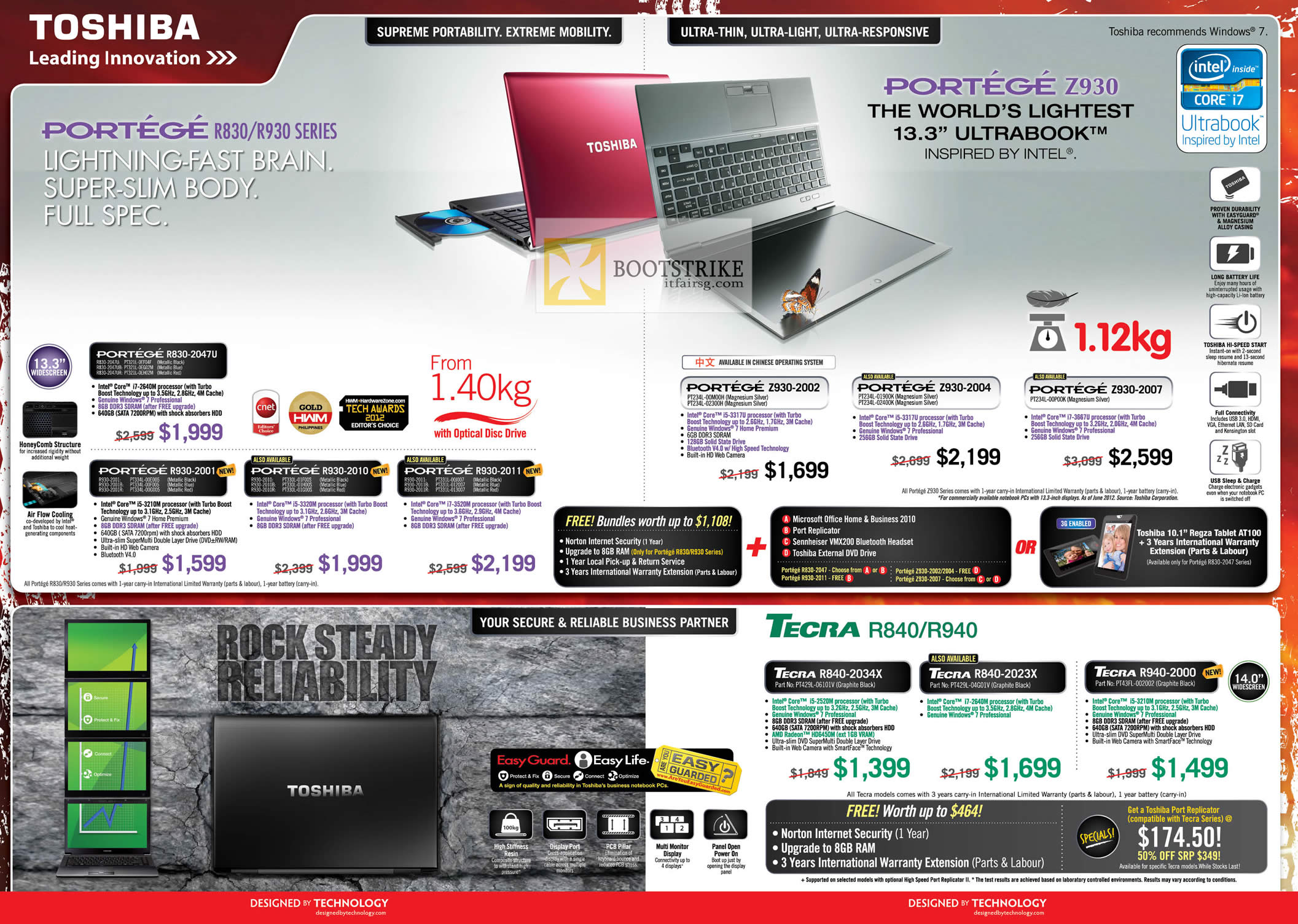 COMEX 2012 price list image brochure of Toshiba Notebooks Portege R830-2047U, R930-2001 2010 2011, Z930 2002 2004 2007, Tecra R840 2034X 2023X, R940-2000