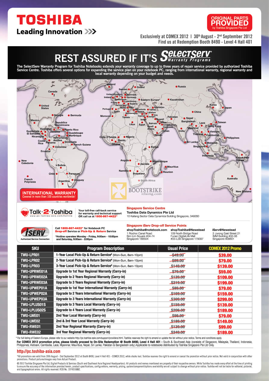 COMEX 2012 price list image brochure of Toshiba Notebooks SelectServ Warranty Program, Upgrade Options