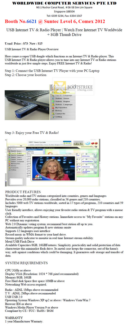COMEX 2012 price list image brochure of Worldwide Computer USB Internet TV Radio Player
