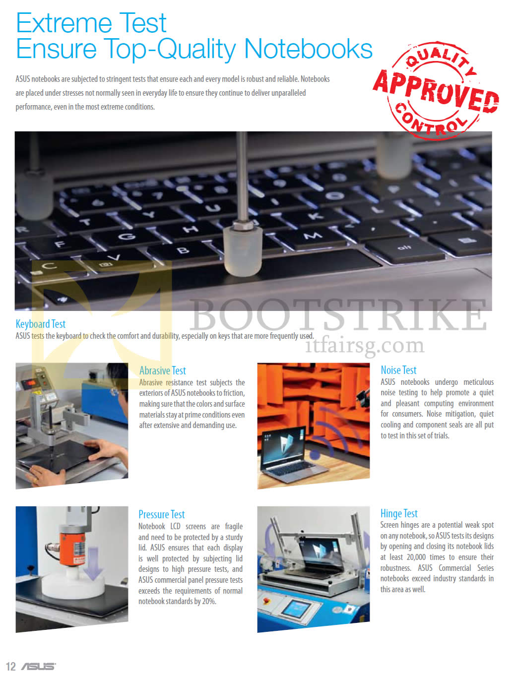 COMEX 2013 price list image brochure of ASUS About Tests Abrasive, Noise, Pressure, Hinge