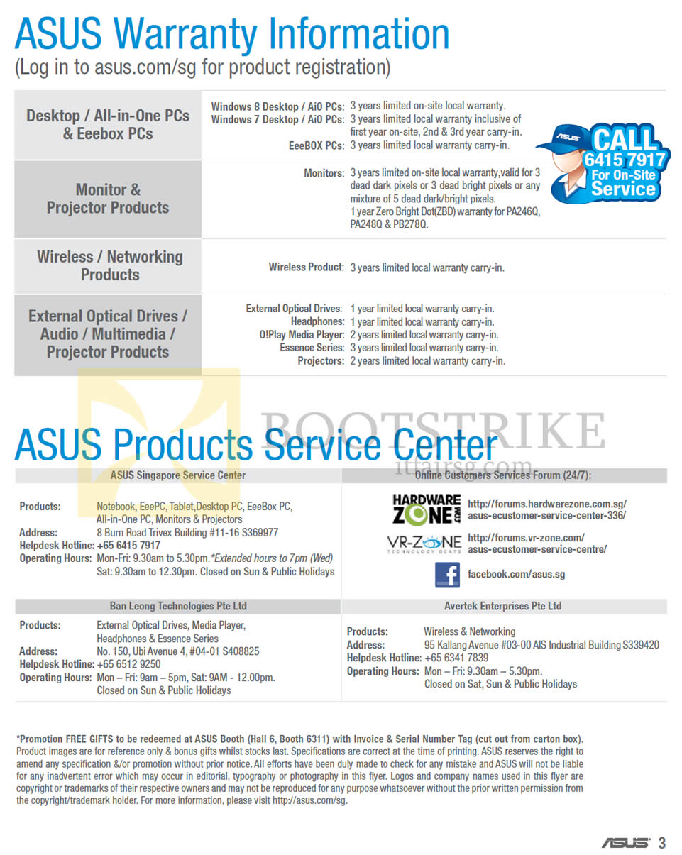 COMEX 2013 price list image brochure of ASUS Desktop PC, Networking, Accessories Warranty, Service Centres