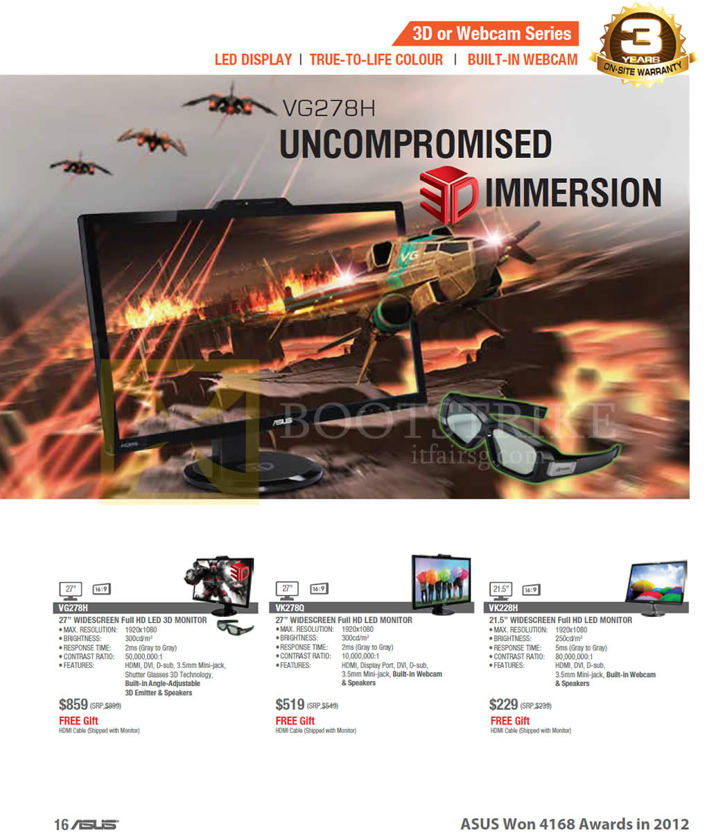 COMEX 2013 price list image brochure of ASUS Monitors 3D Or Webcam Series VG278H, VK278Q, VK228H