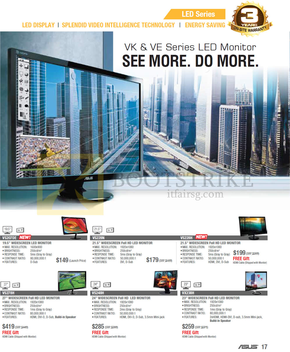 COMEX 2013 price list image brochure of ASUS Monitors LED Series VS207DE, VS228N, VS228H, VS278H, VS248H, VX238H