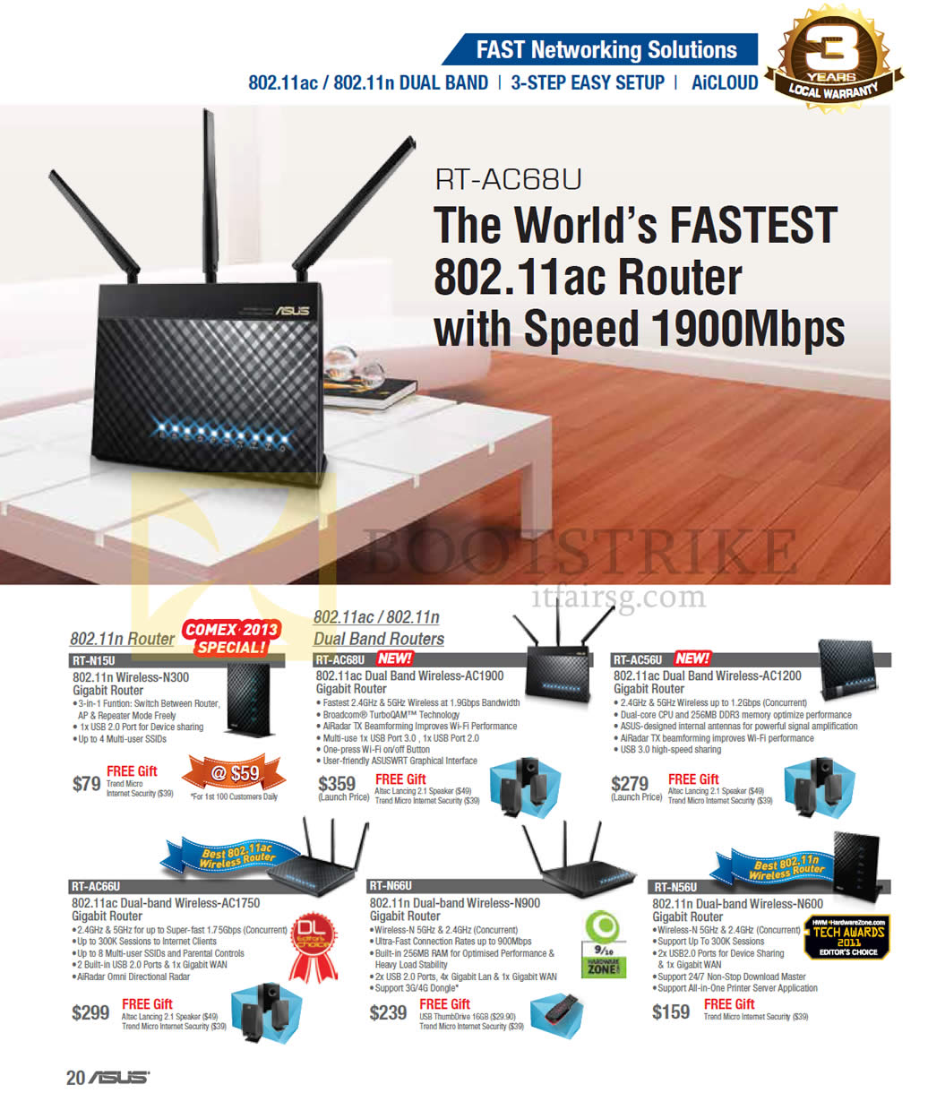 COMEX 2013 price list image brochure of ASUS Networking Routers RT-N15U, RT-AC68U, RT-AC56U, RT-AC66U, RT-N66U, RT-N56U