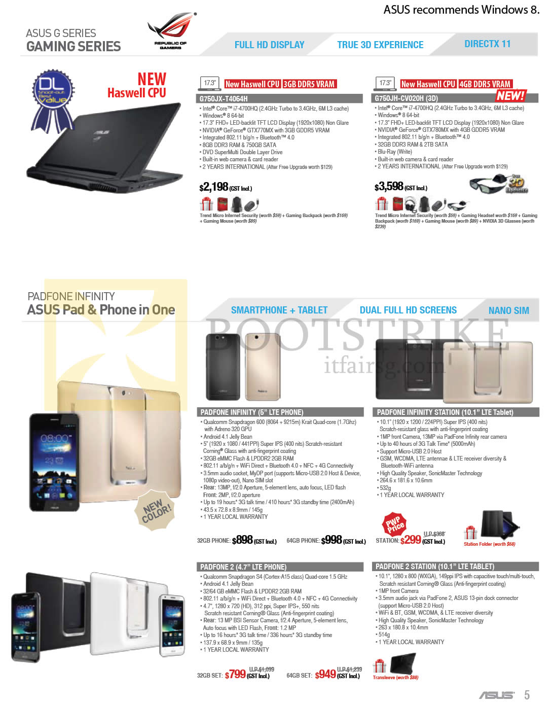 COMEX 2013 price list image brochure of ASUS Notebooks G Series G750JX-T4064H, G750JH-CV020H, SMARTPHONE PADFONE INFINITY, STATION, PADFONE 2, STATION