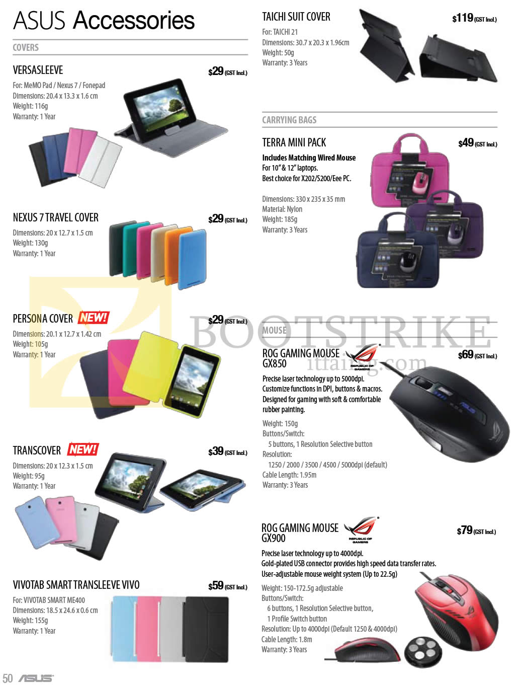 COMEX 2013 price list image brochure of ASUS Notebooks Tablets Accessories Sleeves, Covers, ROG Mouse GX850, GX900