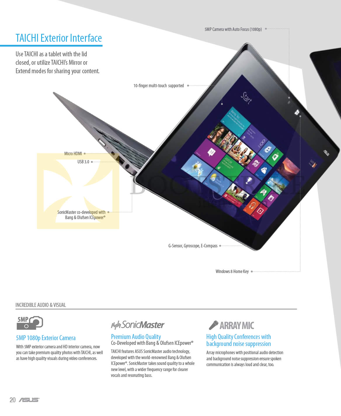 COMEX 2013 price list image brochure of ASUS Notebooks Taichi Exterior Interface, Camera, Audio, Array Mic