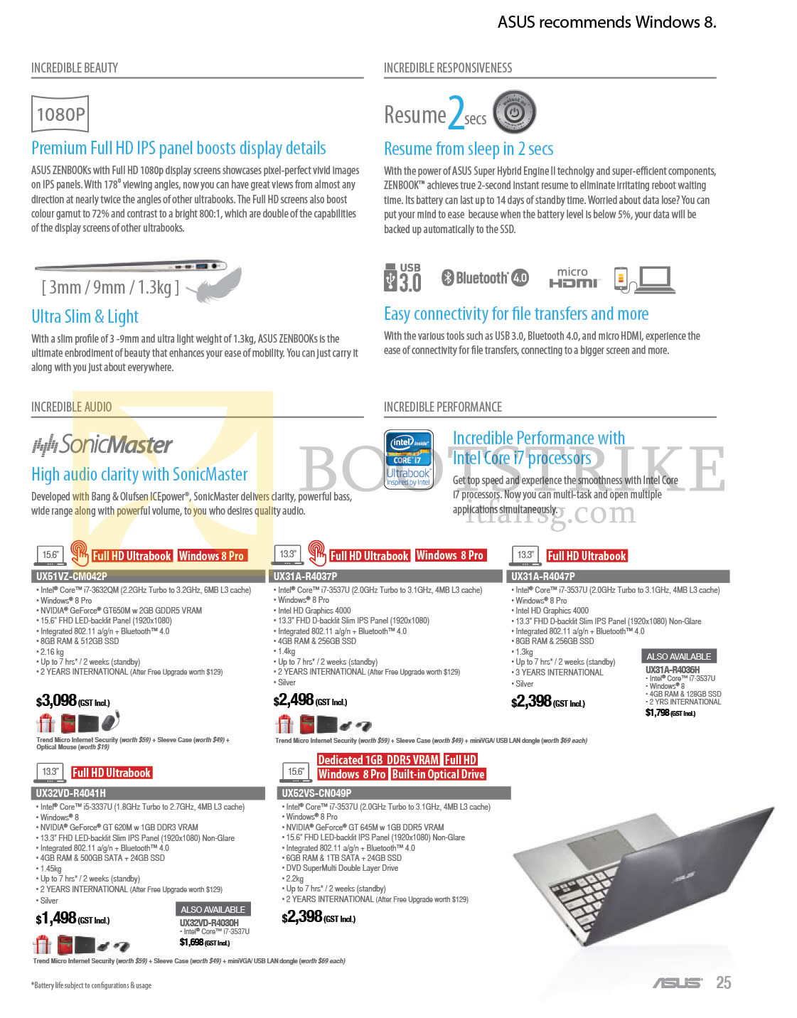 COMEX 2013 price list image brochure of ASUS Notebooks Zenbook UX51VZ-CM042P, UX31A-R4037P, UX31A-R4047P, UX32VD-R4041H, UX52VS-CN049P