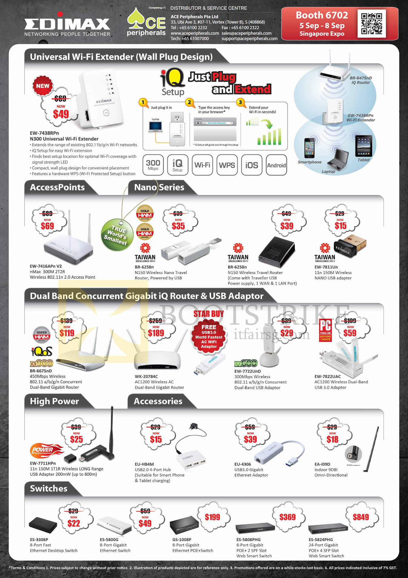 COMEX 2013 price list image brochure of Ace Peripherals Edimax Networking Wireless Extender, Access Points, Router, USB Ethernet Adapter, POE Switches