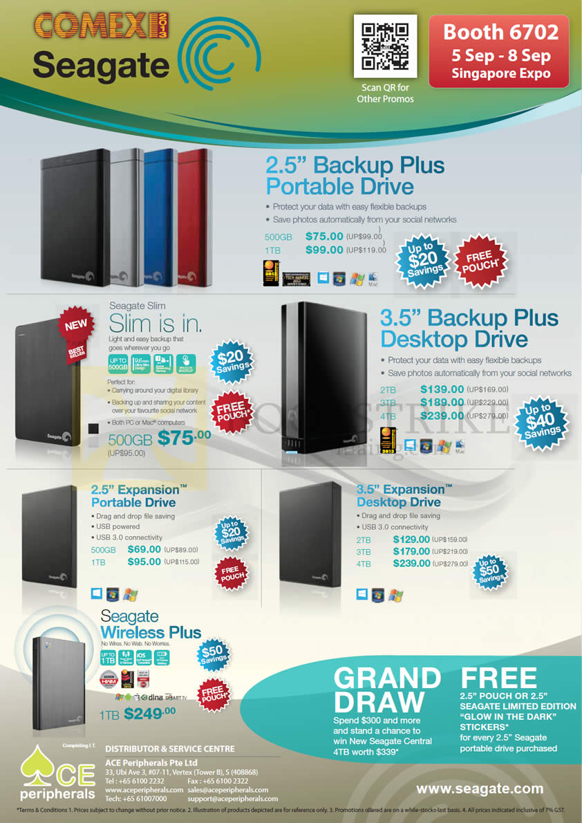 COMEX 2013 price list image brochure of Ace Peripherals Seagate External Storage Backup Plus, Slim, Expansion, Wireless Plus