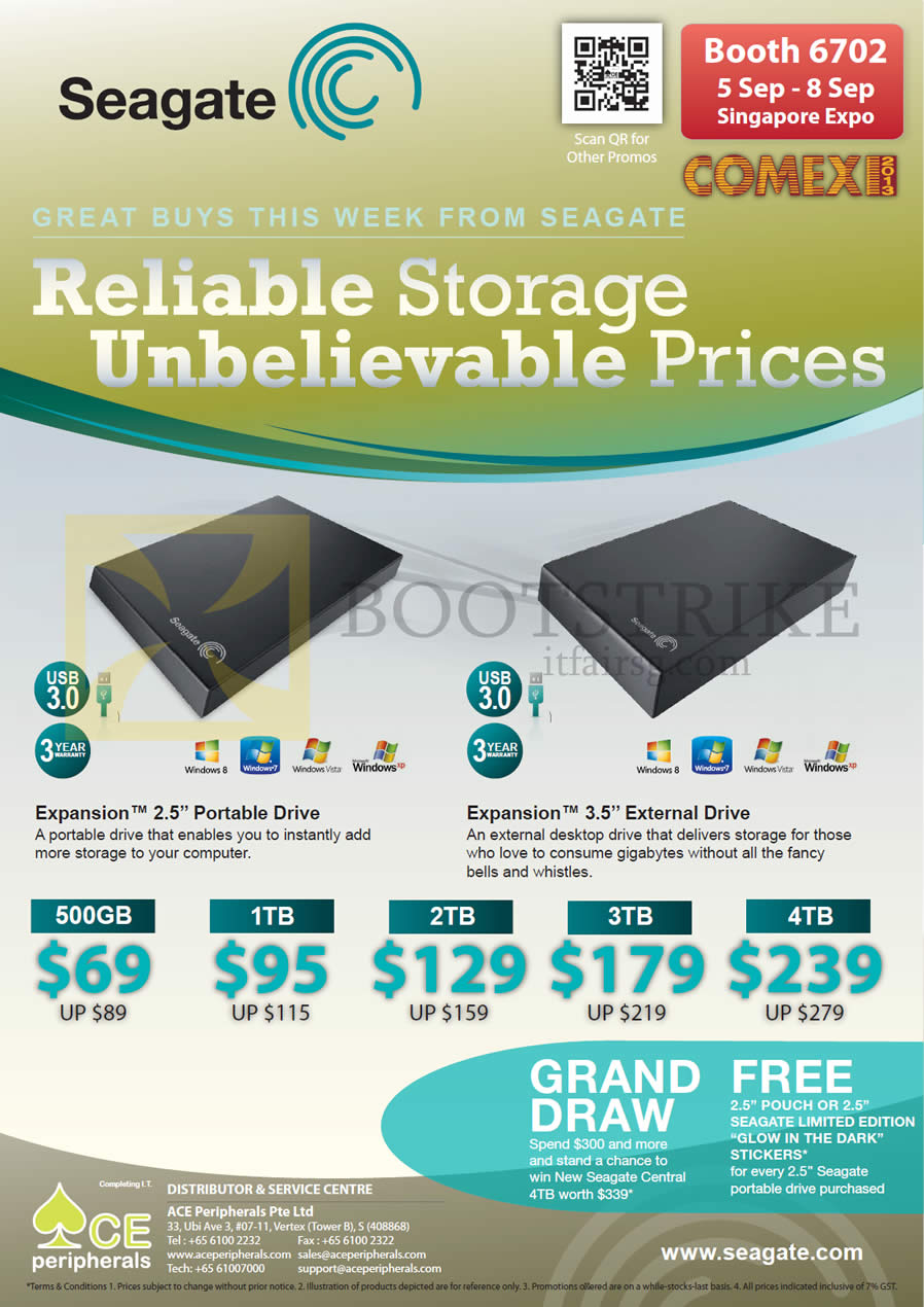 COMEX 2013 price list image brochure of Ace Peripherals Seagate External Storage Expansion Portable Drive 500GB 1TB 2TB 3TB 4TB