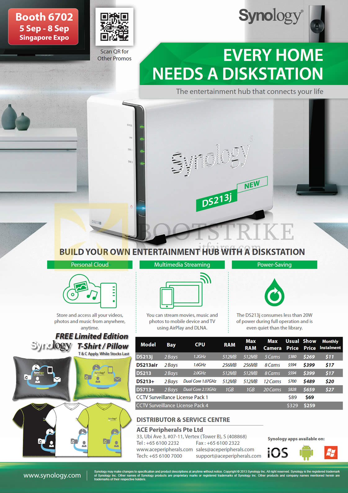 COMEX 2013 price list image brochure of Ace Peripherals Synology NAS DiskStation DS213J DS213air DS213 DS213 Plus DS713 Plus, CCTV License