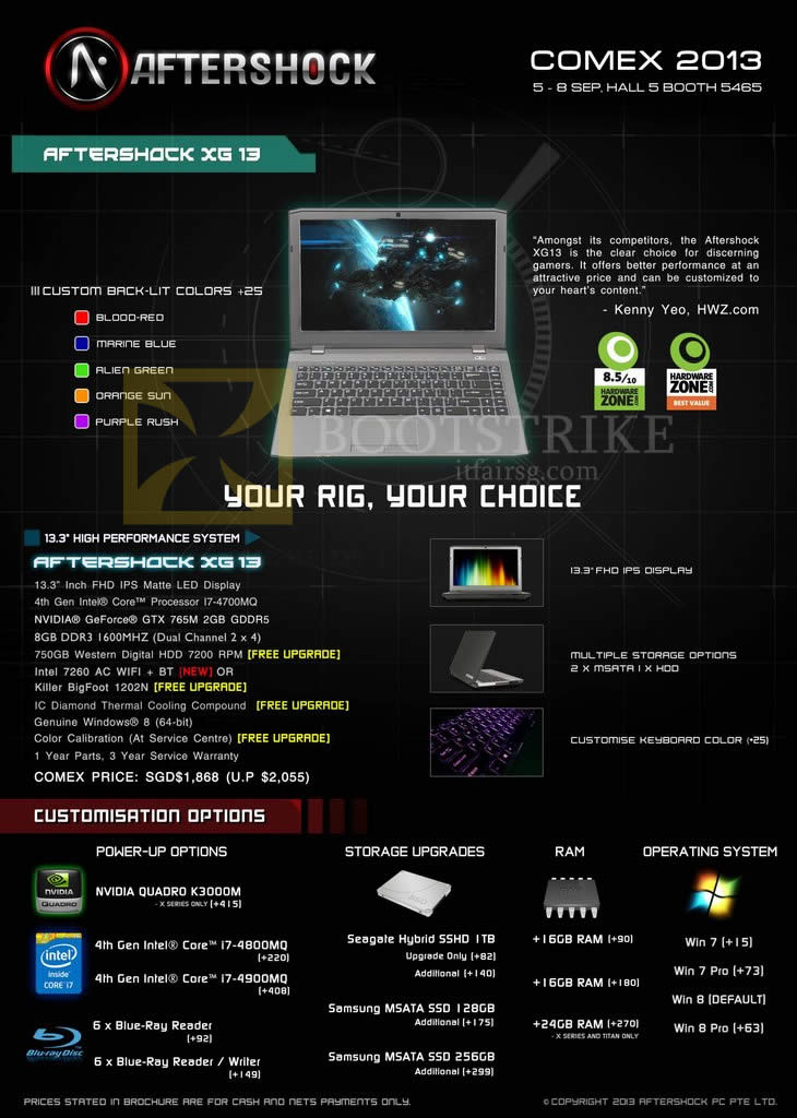 COMEX 2013 price list image brochure of Aftershock Notebooks XG13