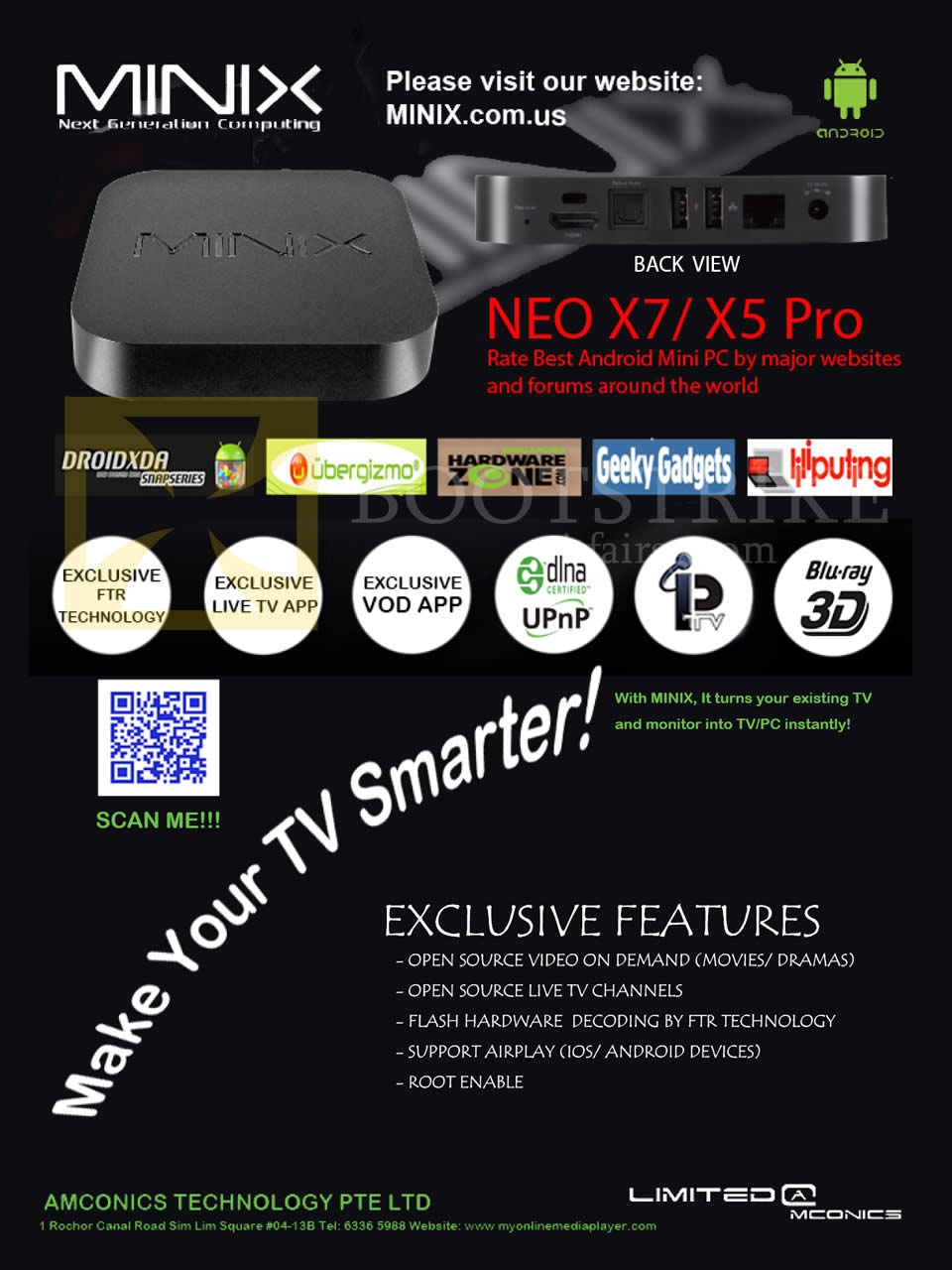 COMEX 2013 price list image brochure of Amconics Media Players Minix Neo X7, Neo X5 Pro, Features