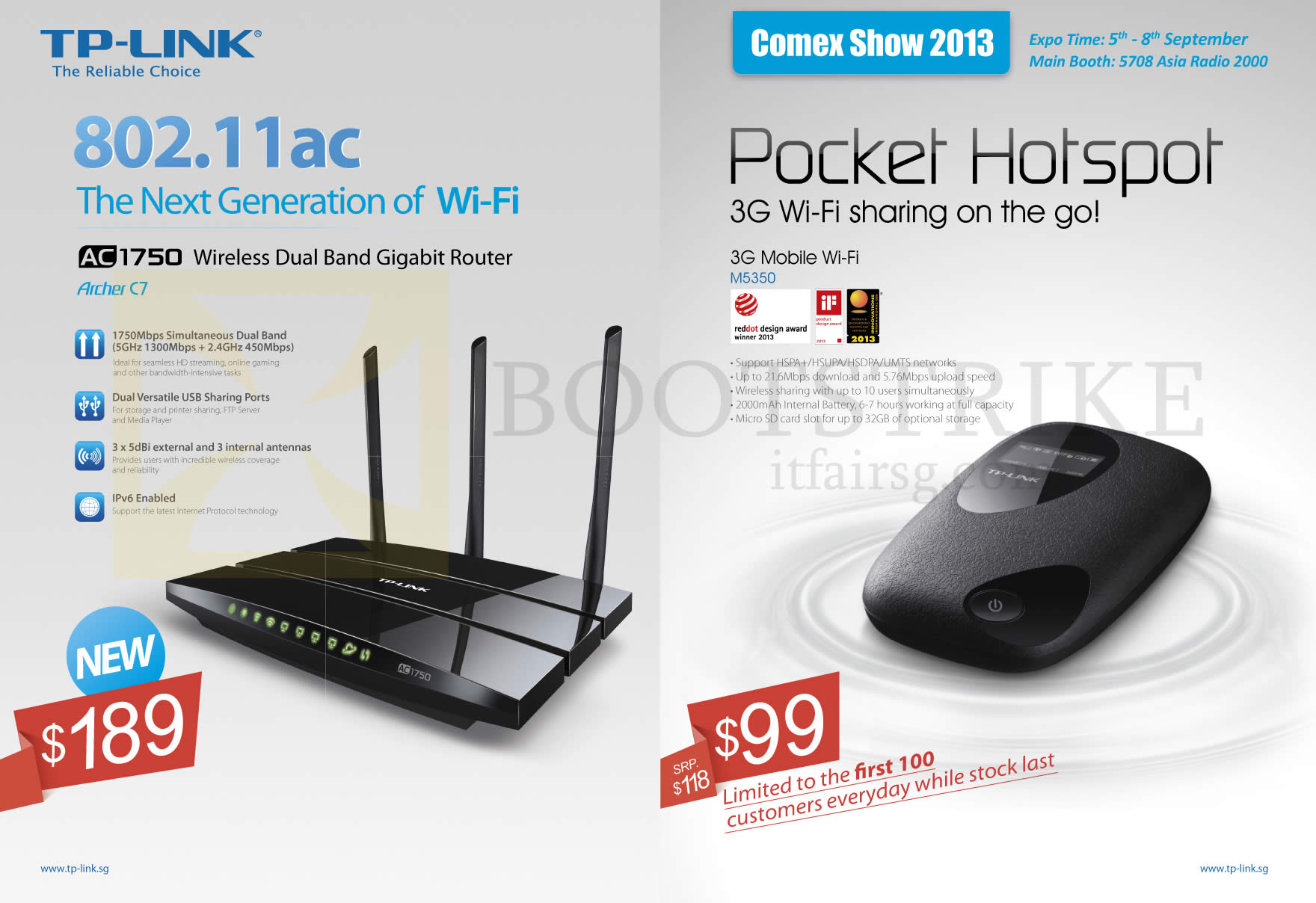 COMEX 2013 price list image brochure of Asia Radio TP-Link Networking AC1750 802.11ac Wireless Router, Pocket Hotspot M5350 3G Mobile Wifi Sharing