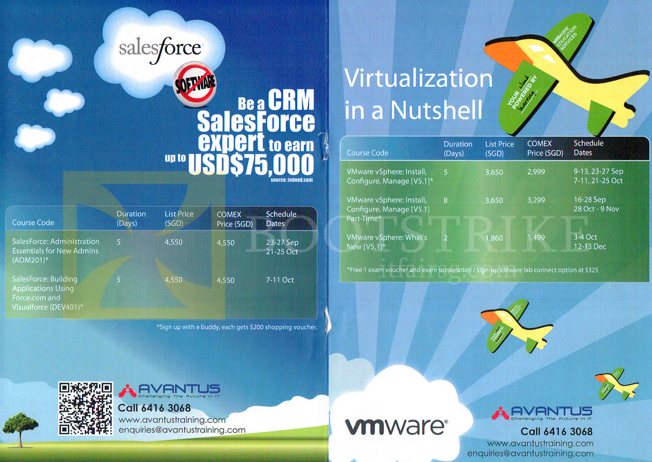 COMEX 2013 price list image brochure of Avantus Training SalesForce, Virtualization VMWare VSphere