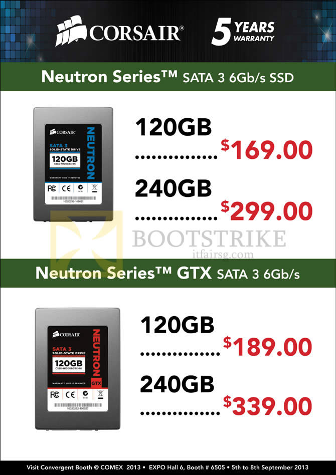 COMEX 2013 price list image brochure of Convergent Corsair SSD Neutron Series, GTX