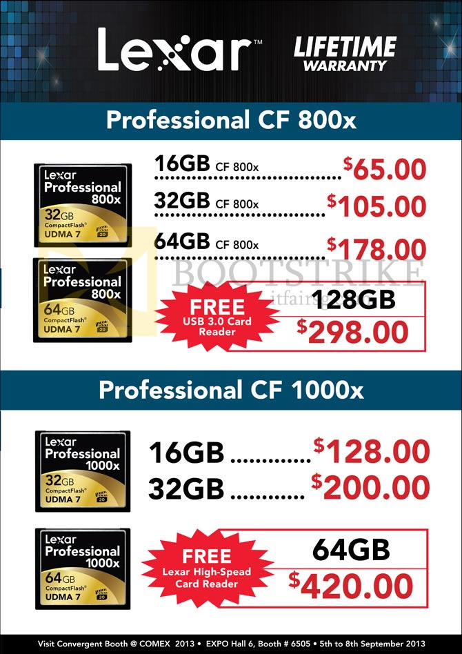 COMEX 2013 price list image brochure of Convergent Lexar Professional CompactFlash CF Flash Memory