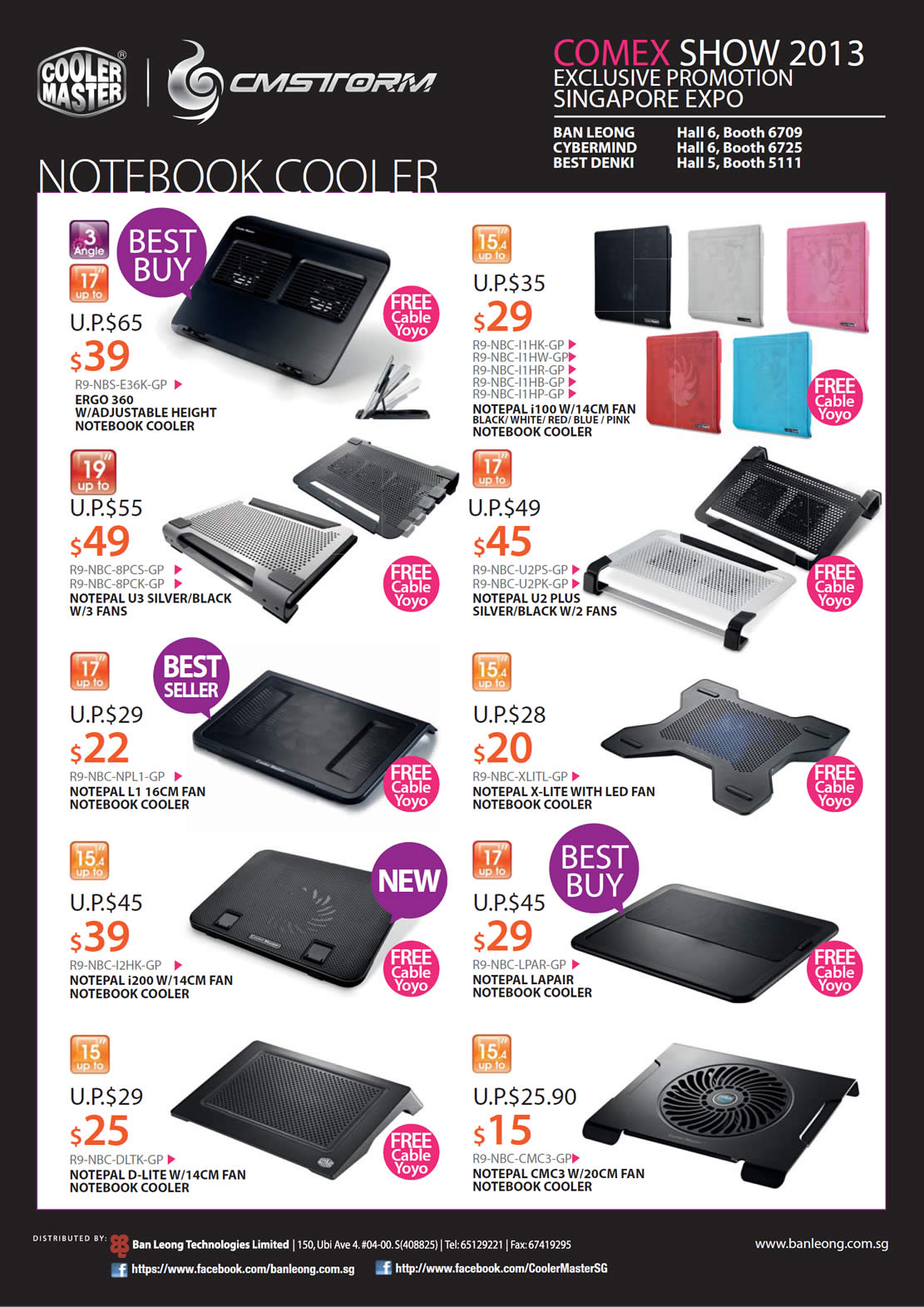 COMEX 2013 price list image brochure of Cooler Master CMStorm Ban Leong Cybermind Best Denki Notebook Coolers, Notepal, Ergo