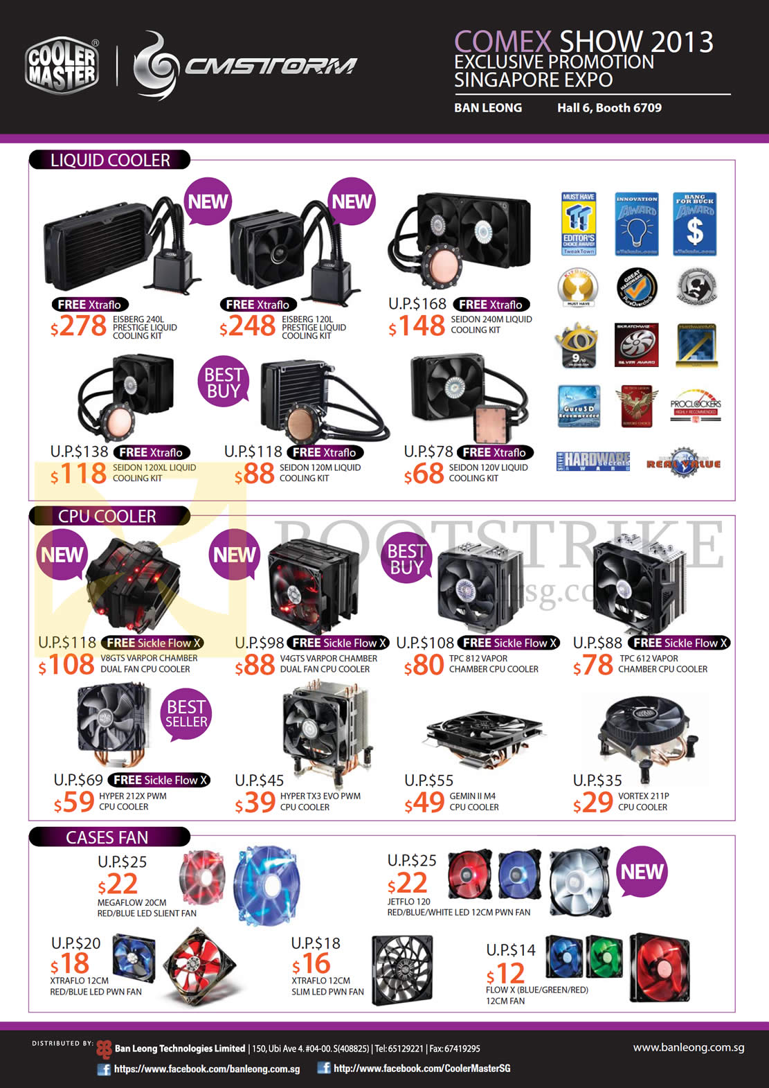 COMEX 2013 price list image brochure of Cooler Master CMStorm Ban Leong Liquid Coolers Eisberg, Seidon, CPU Cooler, Case Fans