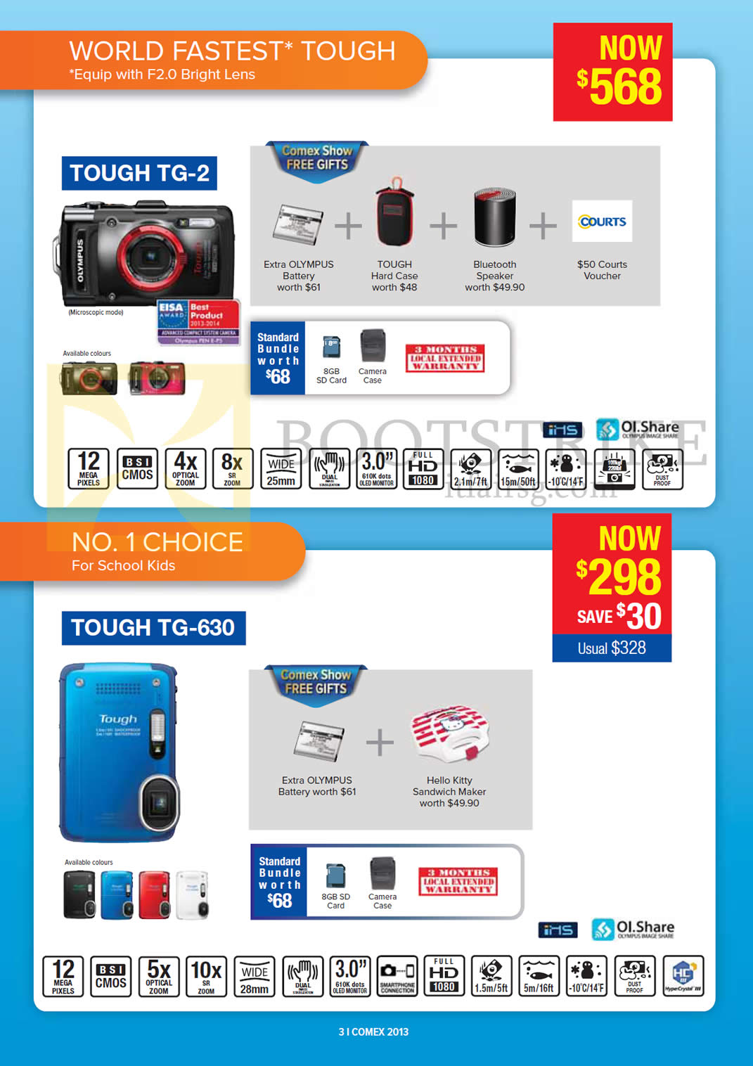 COMEX 2013 price list image brochure of Courts Olympus Digital Cameras Tough TG-2, TG-630