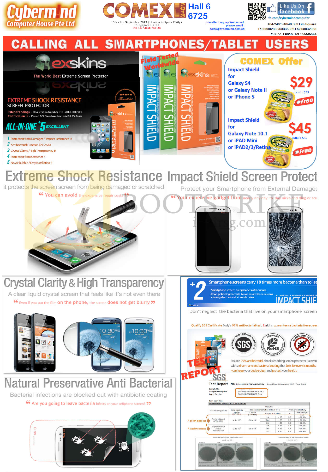 COMEX 2013 price list image brochure of Cybermind Exskin Screen Protector, CyberClean Impact Shield