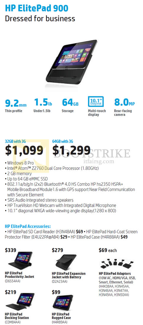 COMEX 2013 price list image brochure of HP Tablet ElitePad 900 Tablet 32GB, 64GB, Accessories