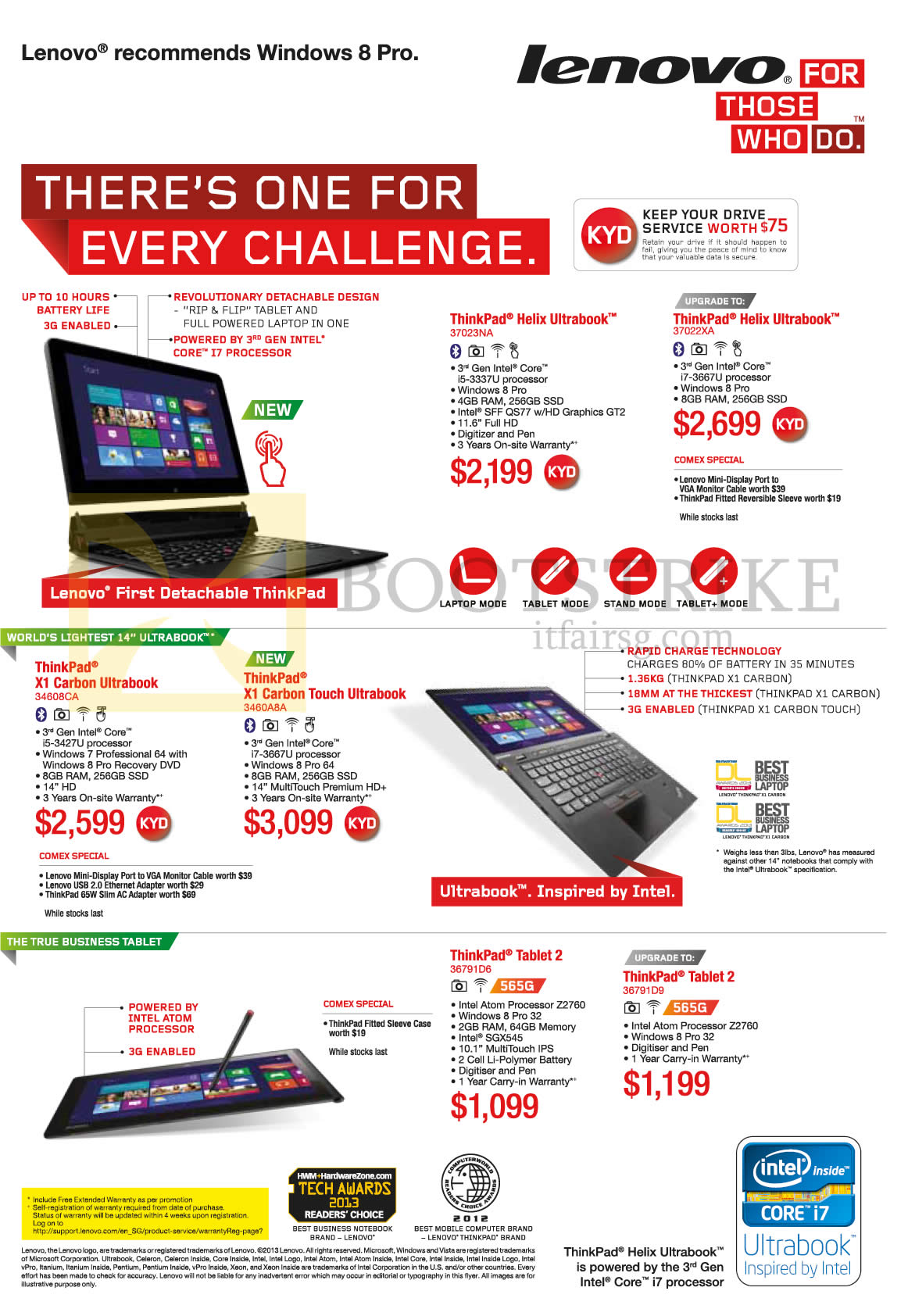 COMEX 2013 price list image brochure of Lenovo Notebooks Helix X1 Carbon, Touch, Tablet 2