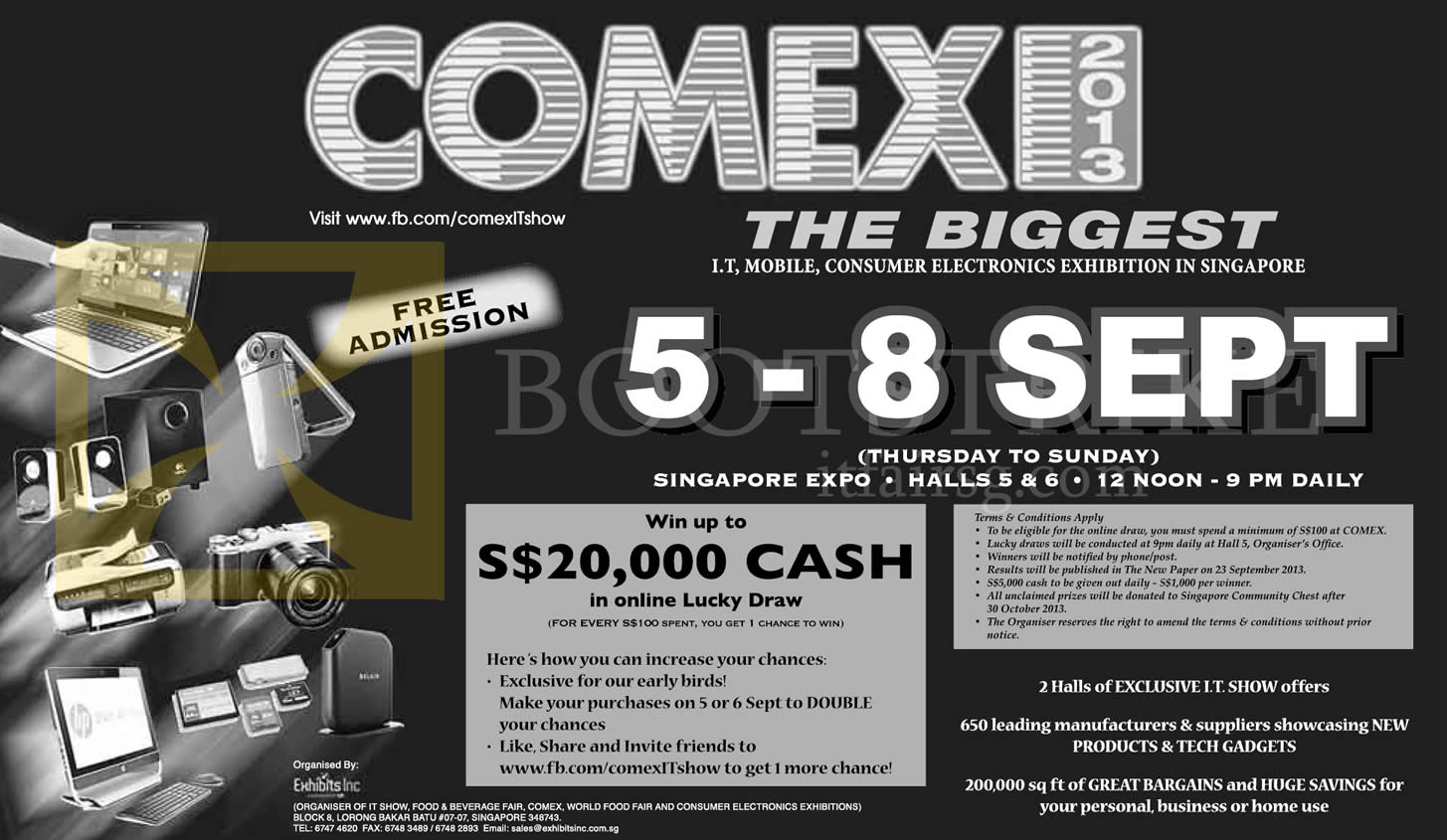 COMEX 2013 price list image brochure of Lucky Draw Prizes, Eligibility, Terms, Conditions