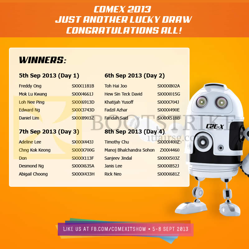 COMEX 2013 price list image brochure of Lucky Draw Results Winners