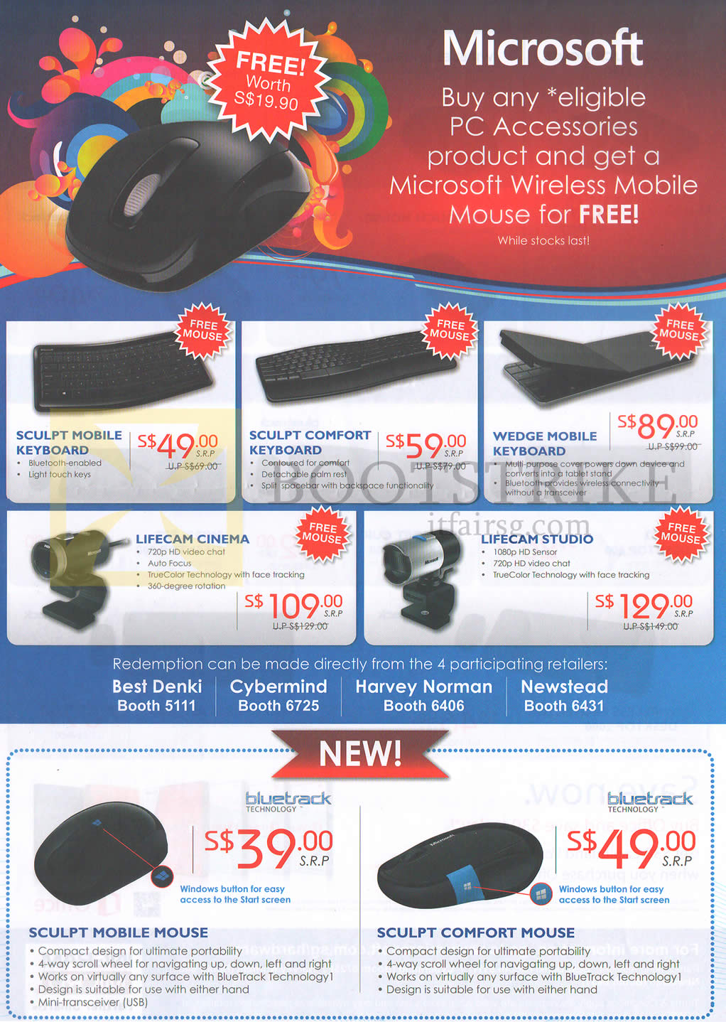 COMEX 2013 price list image brochure of Microsoft Keyboards Scupt, Comfort, Wedge, Lifecam Webcam Studio, Comfort Mouse