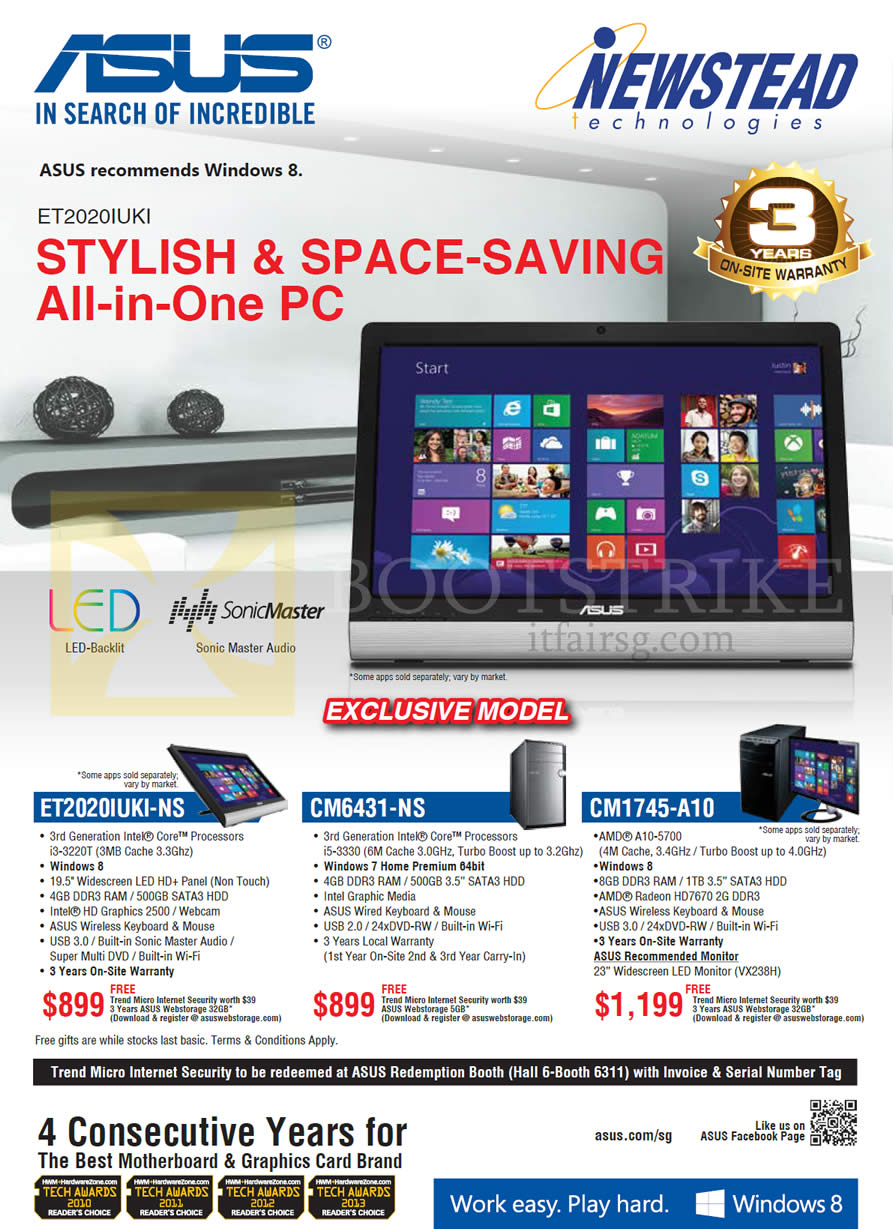 COMEX 2013 price list image brochure of Newstead ASUS Desktop PCs AIO ET2020IUKI-NS, CM6431-NS, CM1745-A10