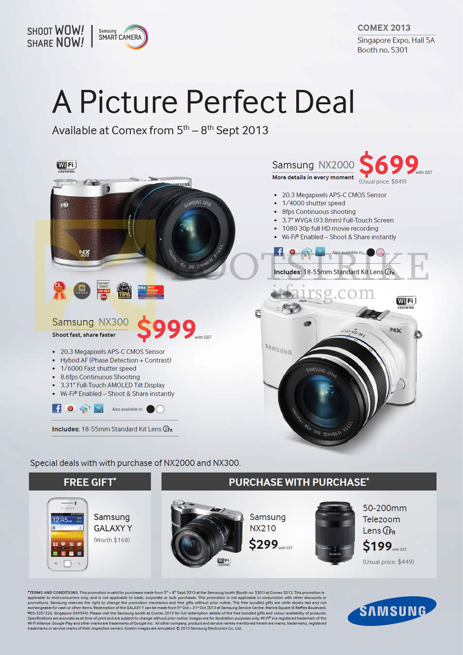 COMEX 2013 price list image brochure of Samsung Digital Cameras NX2000, NX300, Purchase With Purchase