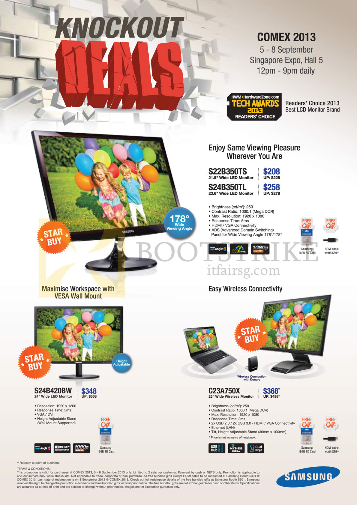 COMEX 2013 price list image brochure of Samsung Monitors S22B350TS S24B350TL S24B420BW C23A750X