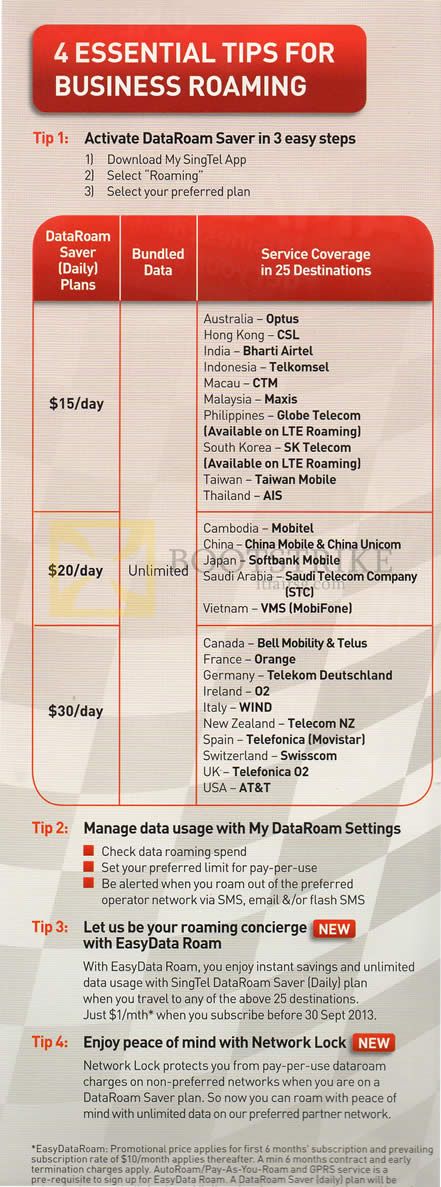 COMEX 2013 price list image brochure of Singtel Business Roaming DataRoam Saver Plans