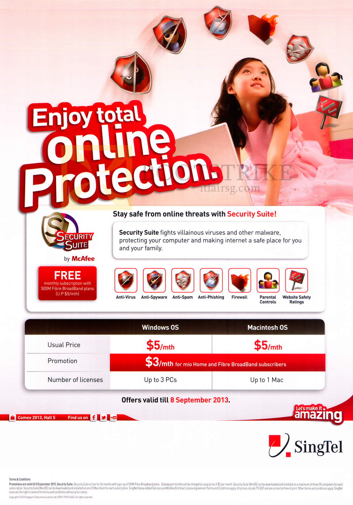 COMEX 2013 price list image brochure of Singtel Security Suite Mcafee, Windows, Mac