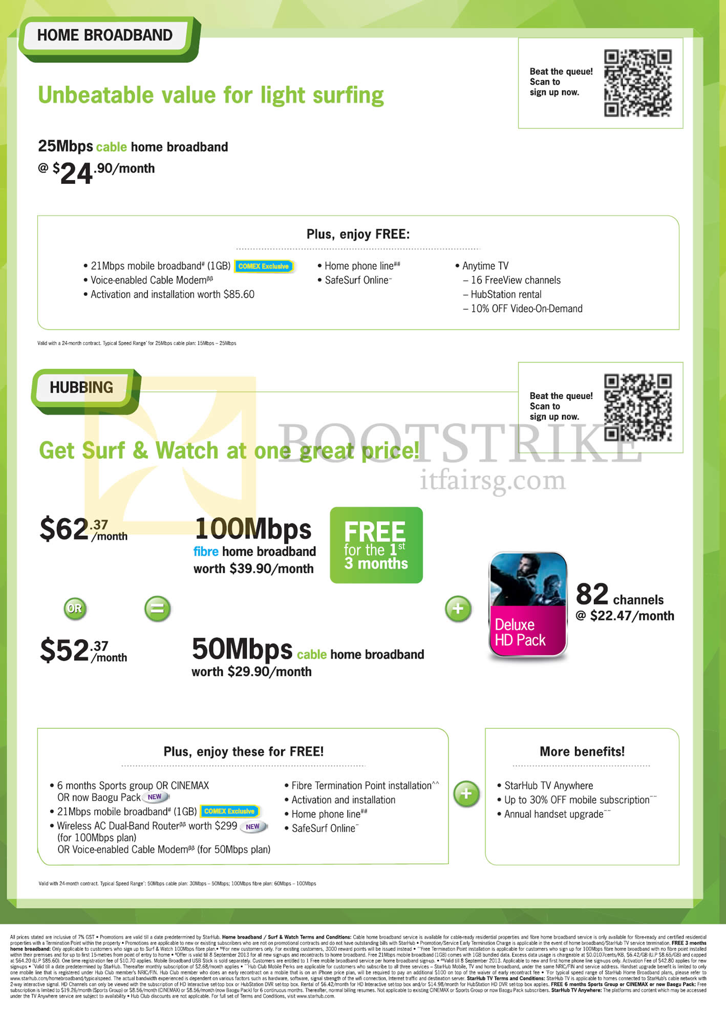 COMEX 2013 price list image brochure of Starhub Broadband Cable 25Mbps, Hubbing Surf N Watch Fibre 100Mbps, 50Mbps