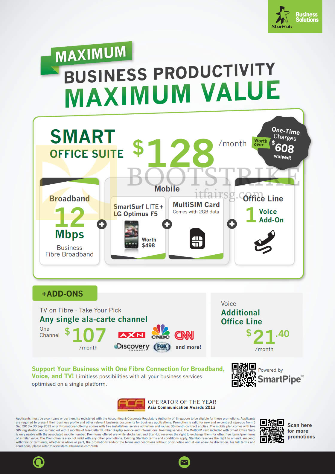 COMEX 2013 price list image brochure of Starhub Business Smart Office Suite, Add-Ons, Voice, TV On Fibre